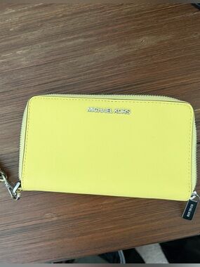 Michael Kors Lemon Yellow Saffiano Zip Wristlet